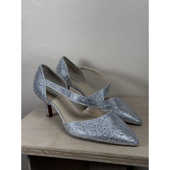 Alex Marie Shoes - Alex Marie Womens Slingback Kitten Heels Rhinestones Pointed Toe Wedding 8.5